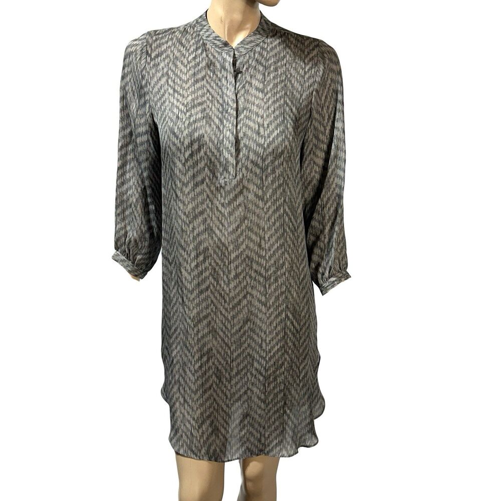 Acrobat 100% SiLK Shirt Dress Gray Chevron Print Shirttail Tunic Size S Small
